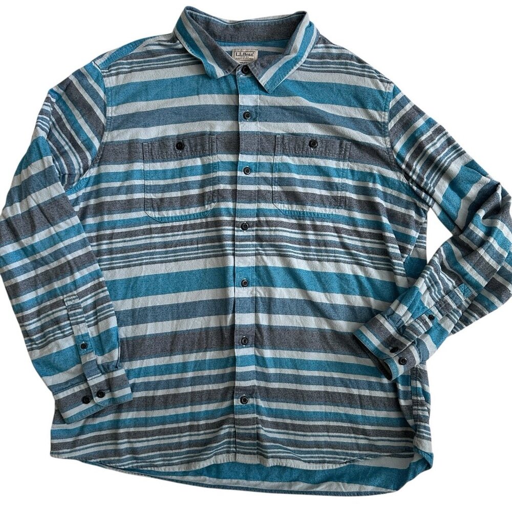 L.L. Bean Long Sleeve Flannel Shirt‎ Slightly Fitted Blue Gray Stripe Men XL-Reg